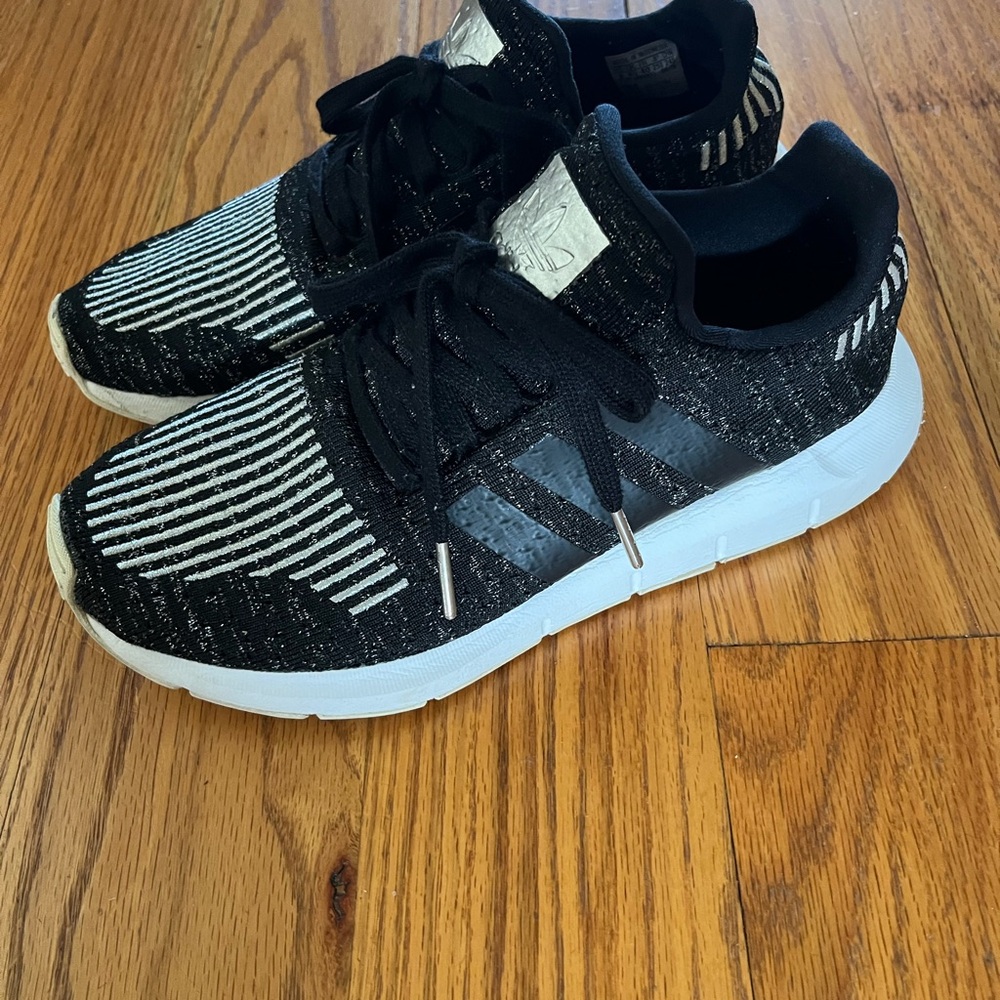 adidas womens Black & White Knit Lace-Up Sneakers